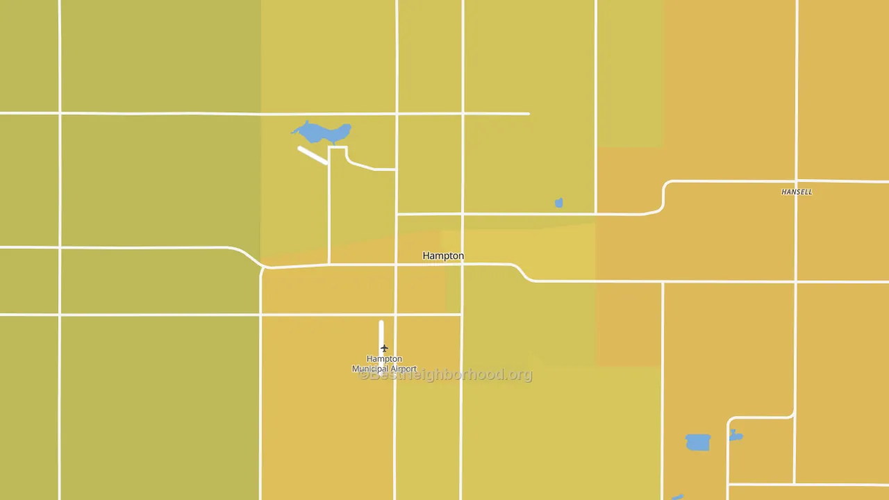 Map of the best neighborhoods in the 50441 area, with better matches in green and worse matches in red
