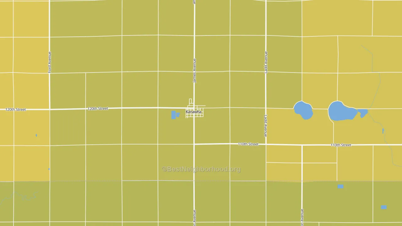 Map of the best neighborhoods in the 50447 area, with better matches in green and worse matches in red
