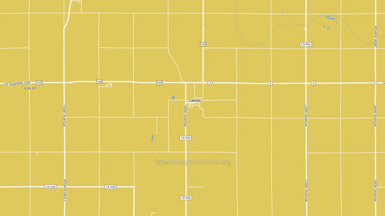 Map of the best neighborhoods in the 50451 area, with better matches in green and worse matches in red