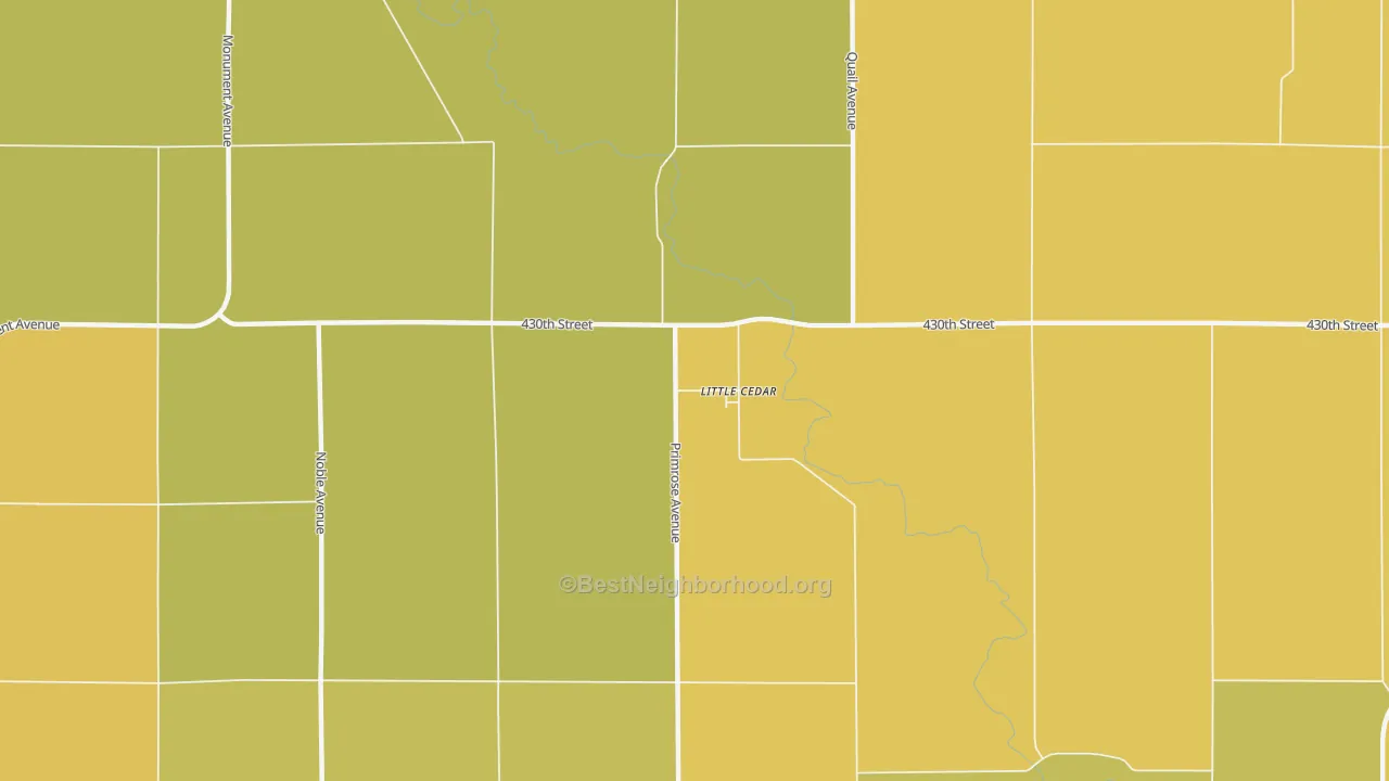 Map of the best neighborhoods in the 50454 area, with better matches in green and worse matches in red