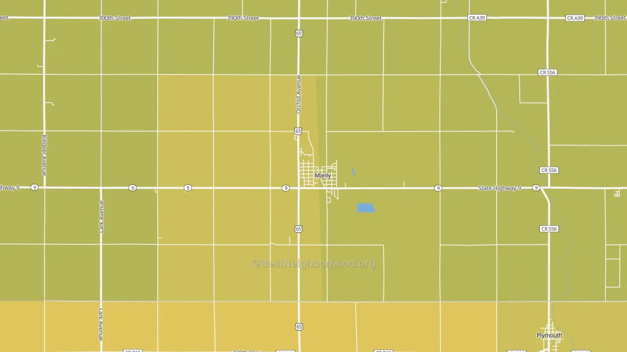 Map of the best neighborhoods in the 50456 area, with better matches in green and worse matches in red