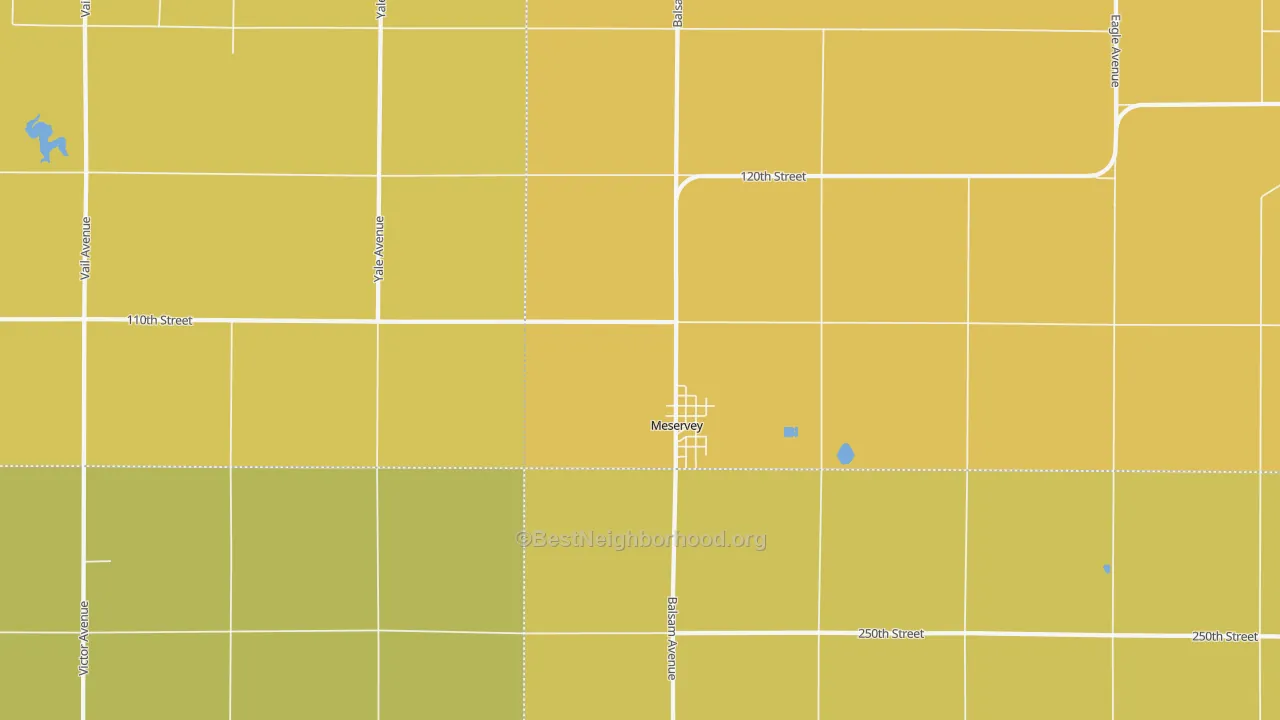 Map of the best neighborhoods in the 50457 area, with better matches in green and worse matches in red