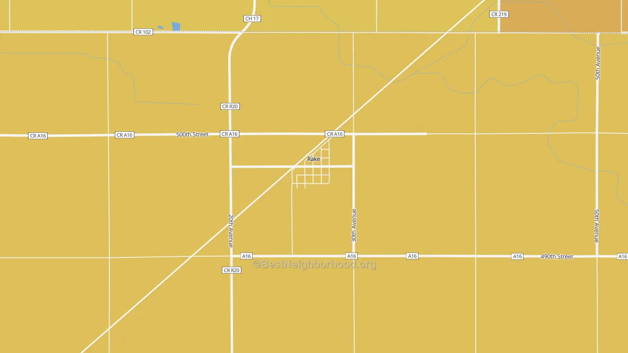 Map of the best neighborhoods in the 50465 area, with better matches in green and worse matches in red