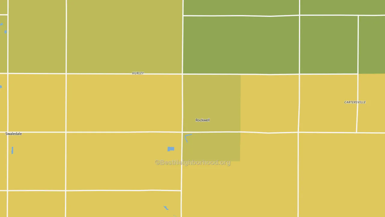 Map of the best neighborhoods in the 50469 area, with better matches in green and worse matches in red