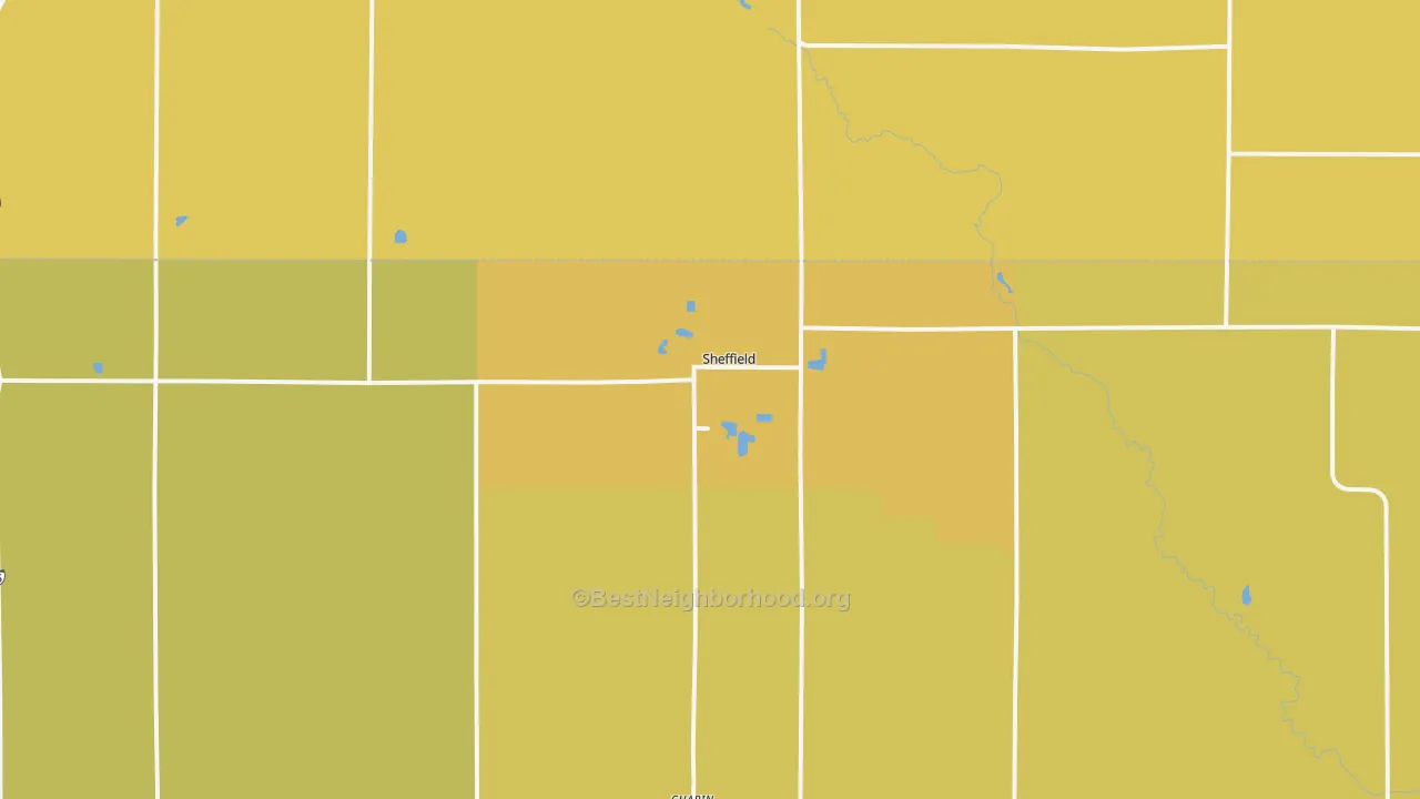 Map of the best neighborhoods in the 50475 area, with better matches in green and worse matches in red