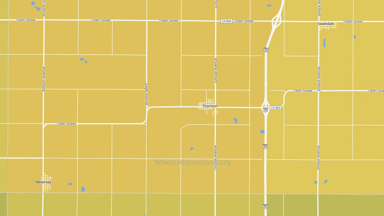 Map of the best neighborhoods in the 50479 area, with better matches in green and worse matches in red