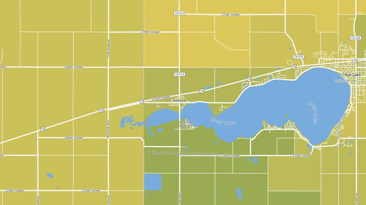 Map of the best neighborhoods in the 50482 area, with better matches in green and worse matches in red