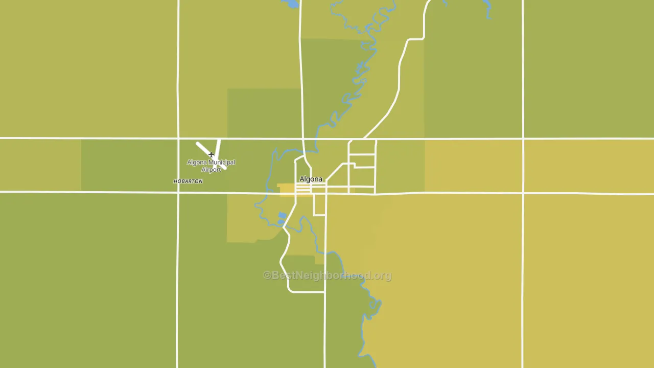 Map of the best neighborhoods in the 50511 area, with better matches in green and worse matches in red
