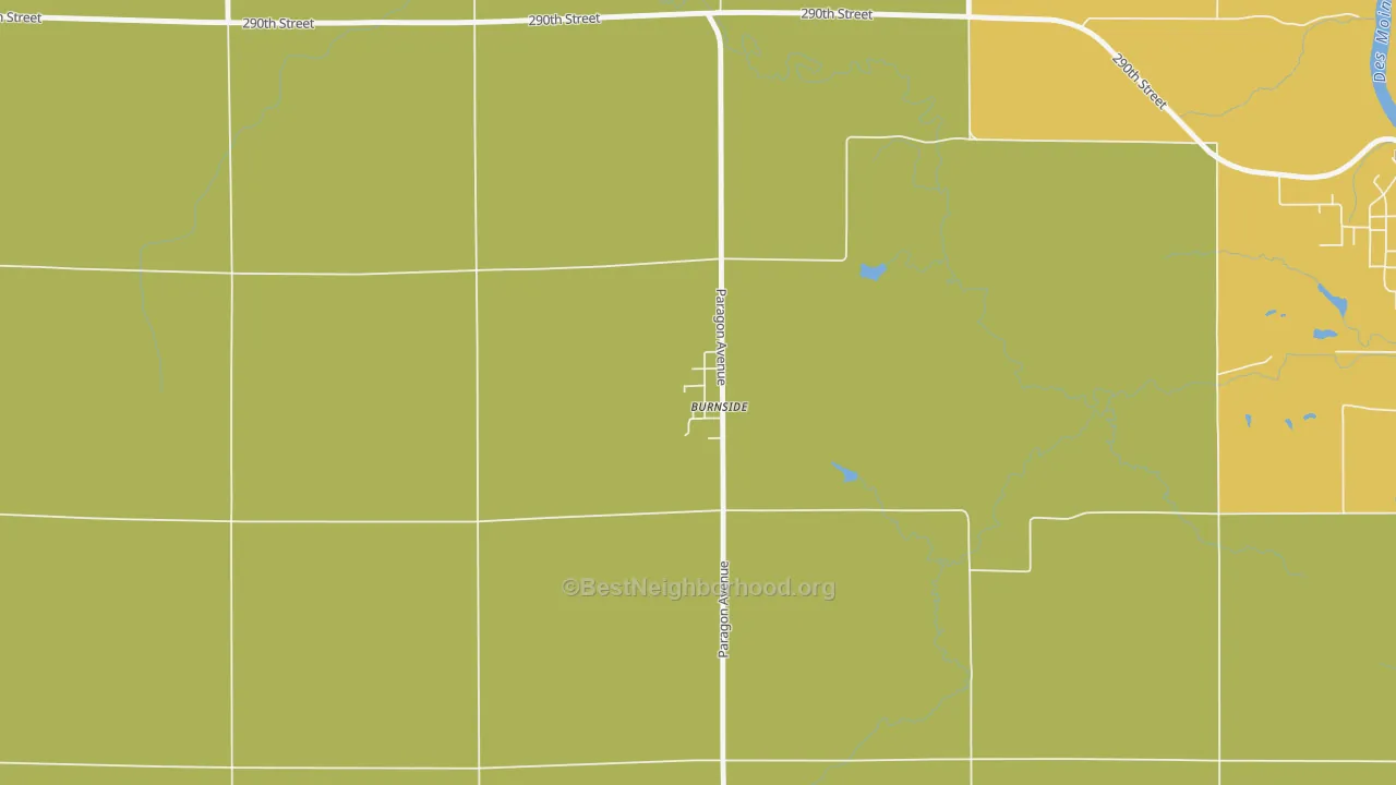 Map of the best neighborhoods in the 50521 area, with better matches in green and worse matches in red