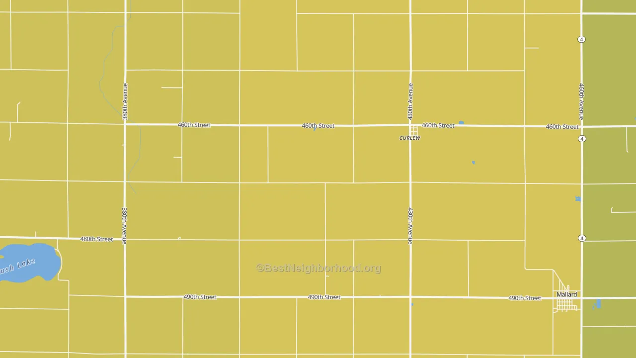 Map of the best neighborhoods in the 50527 area, with better matches in green and worse matches in red