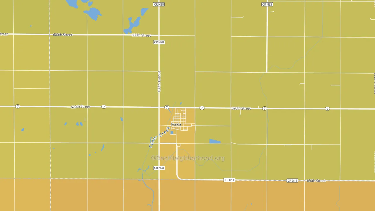 Map of the best neighborhoods in the 50540 area, with better matches in green and worse matches in red