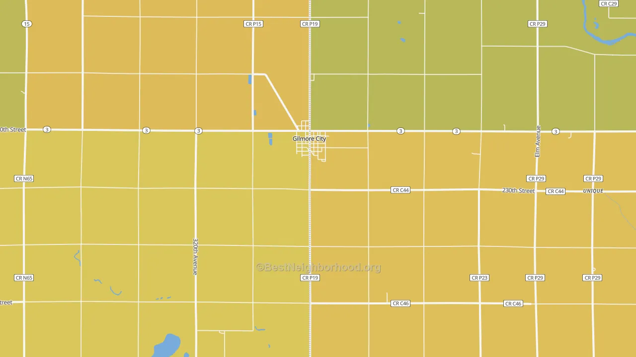 Map of the best neighborhoods in the 50541 area, with better matches in green and worse matches in red
