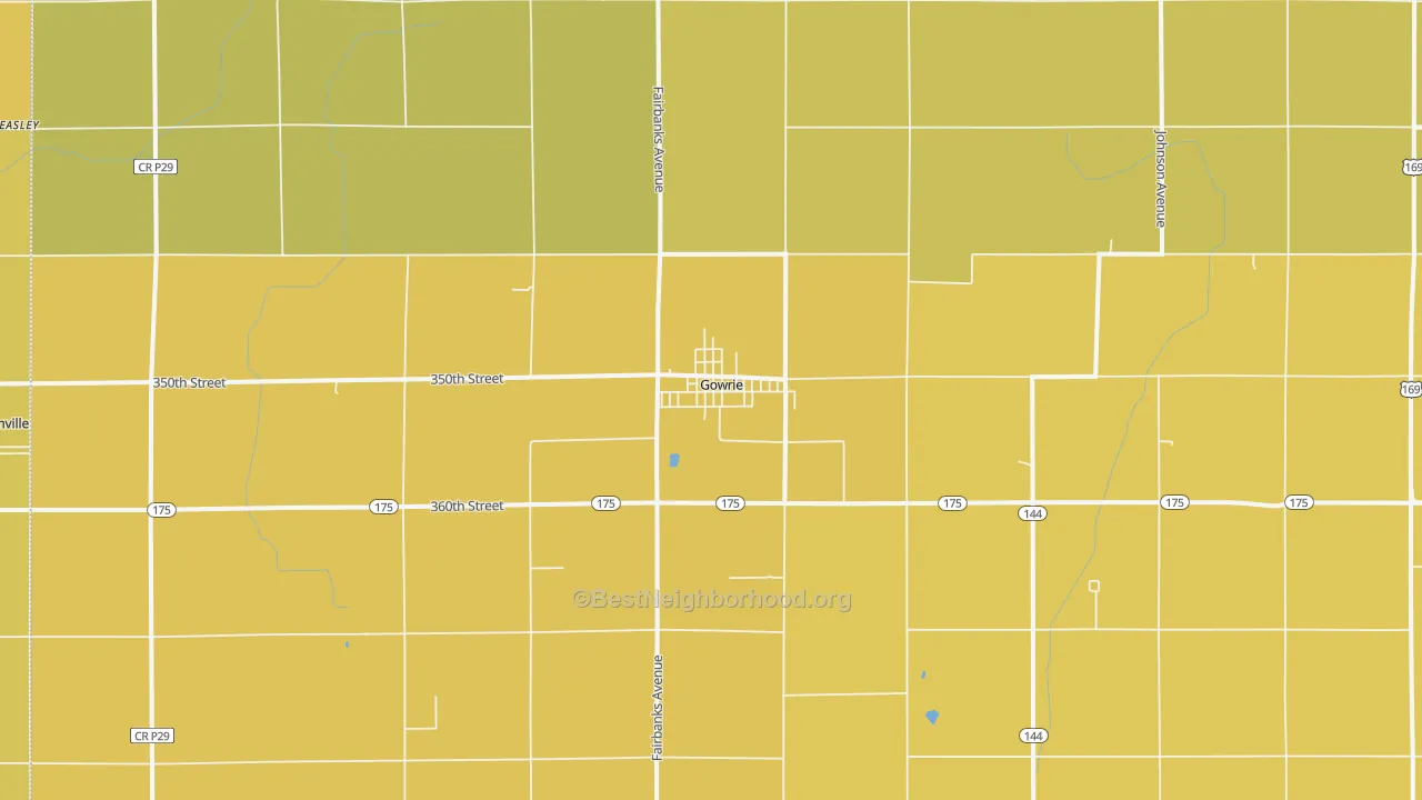 Map of the best neighborhoods in the 50543 area, with better matches in green and worse matches in red