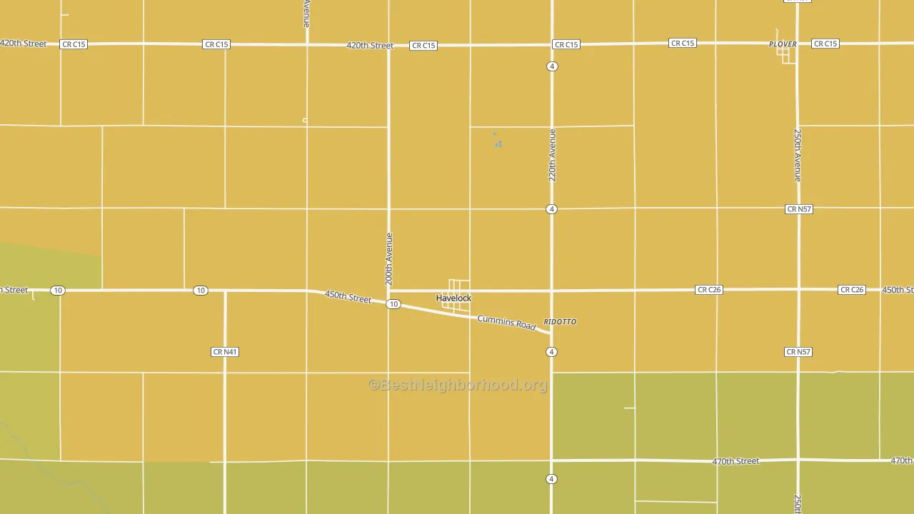Map of the best neighborhoods in the 50546 area, with better matches in green and worse matches in red