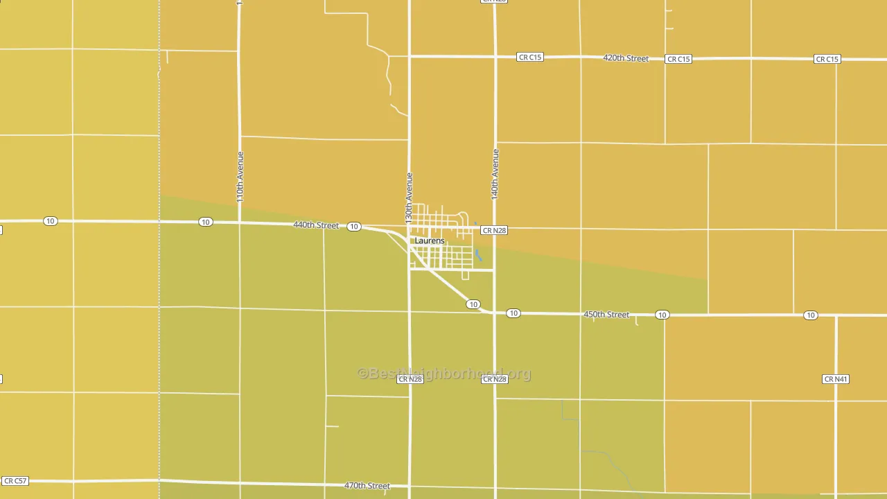 Map of the best neighborhoods in the 50554 area, with better matches in green and worse matches in red