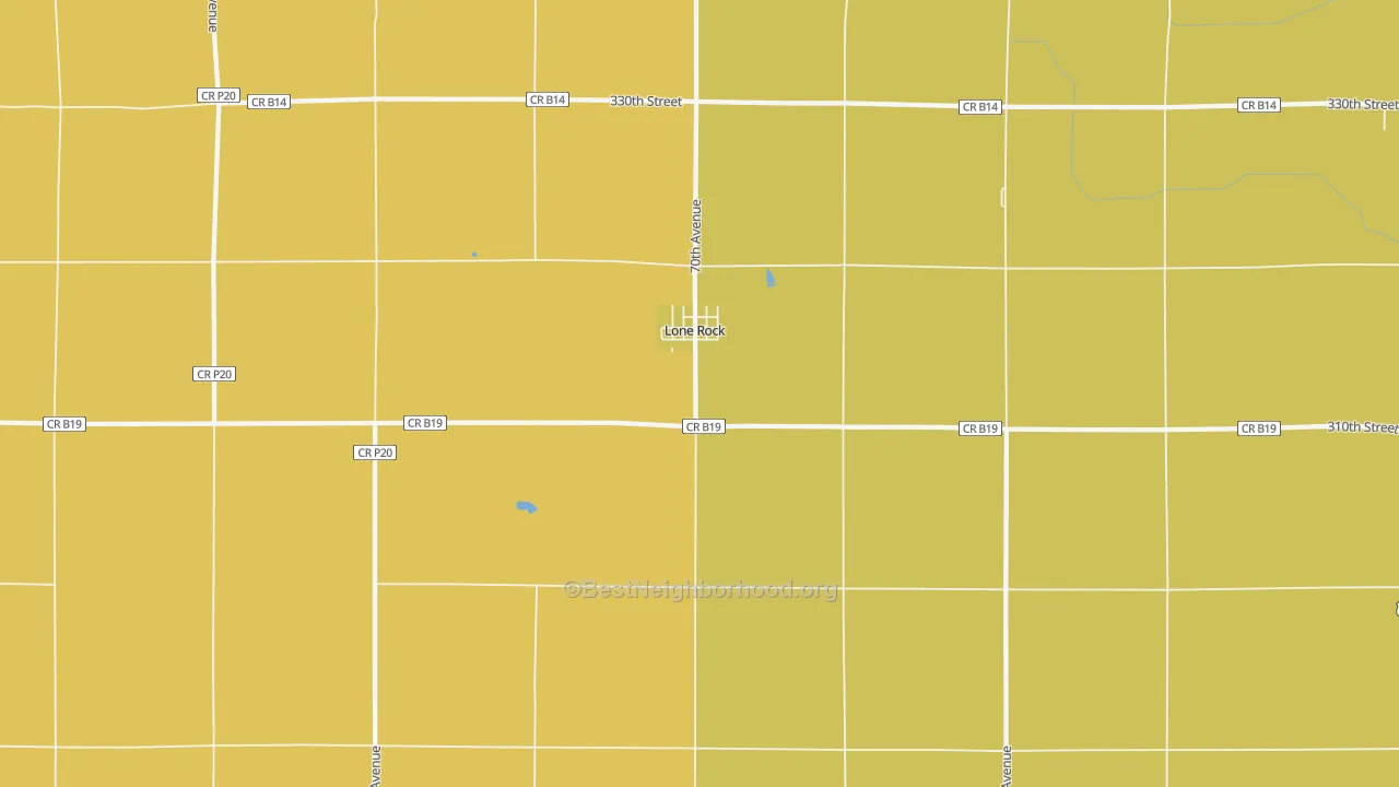 Map of the best neighborhoods in the 50559 area, with better matches in green and worse matches in red