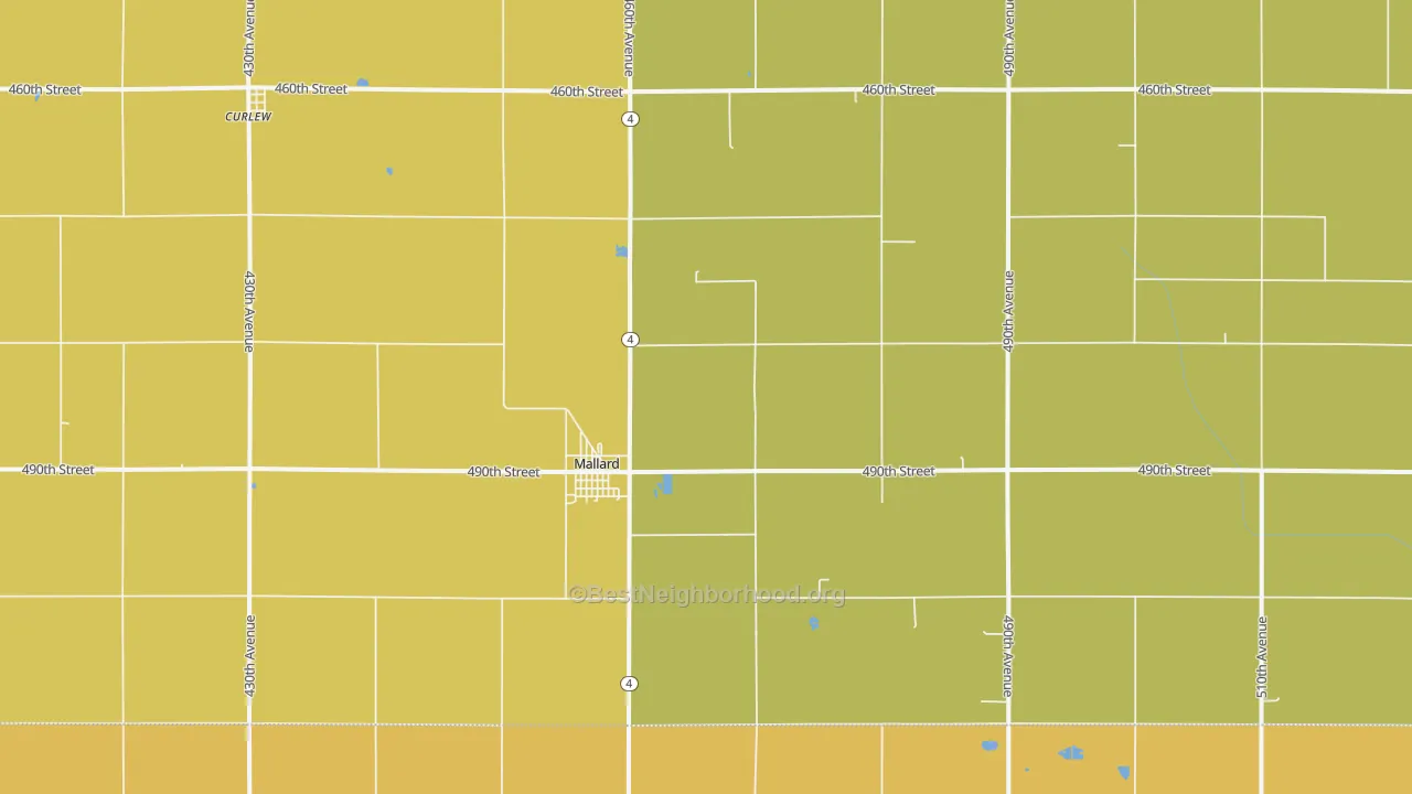 Map of the best neighborhoods in the 50562 area, with better matches in green and worse matches in red