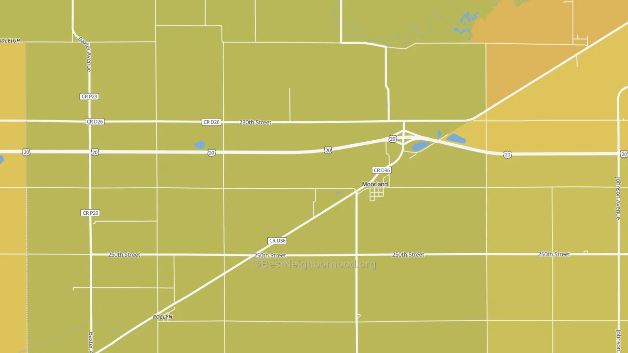 Map of the best neighborhoods in the 50566 area, with better matches in green and worse matches in red