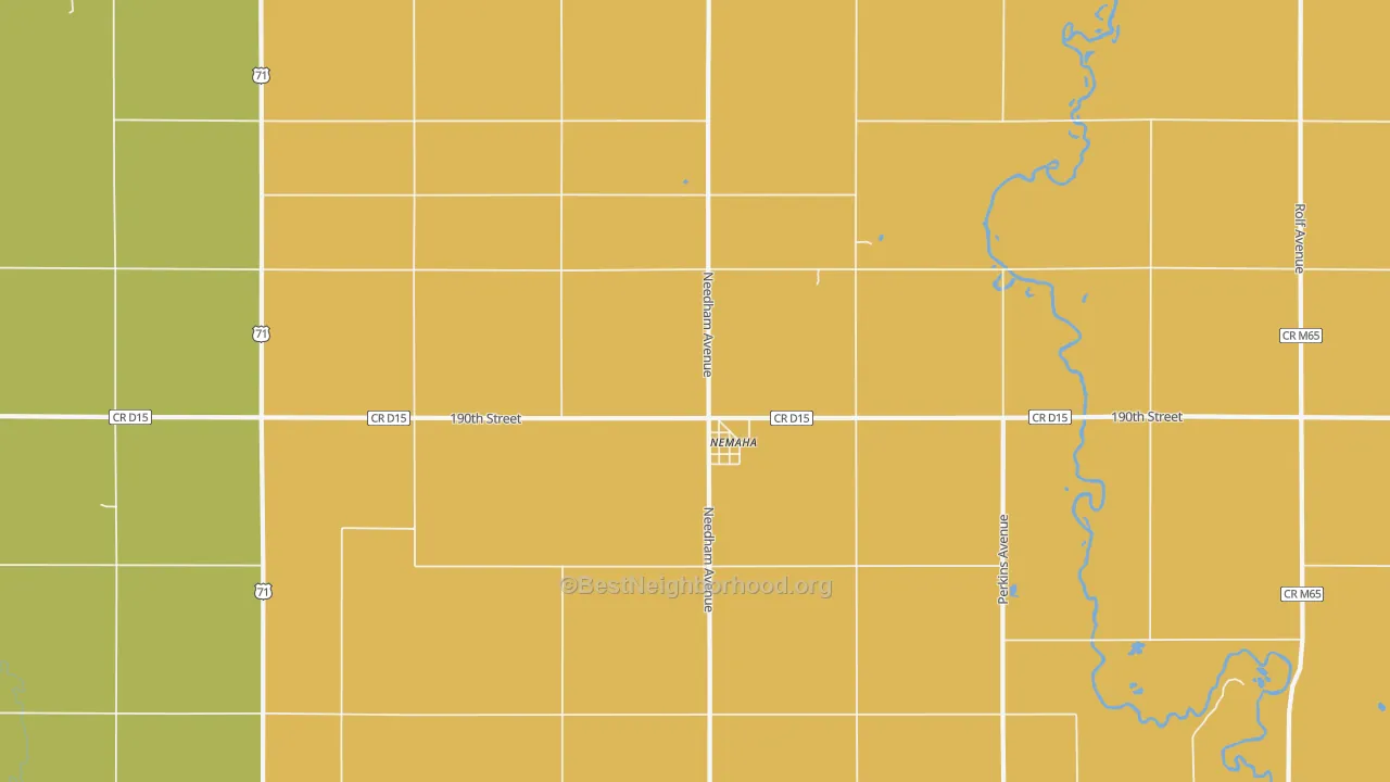 Map of the best neighborhoods in the 50567 area, with better matches in green and worse matches in red