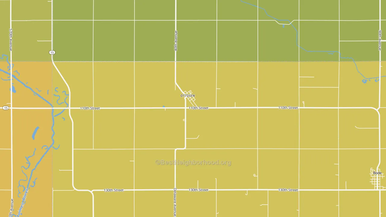 Map of the best neighborhoods in the 50570 area, with better matches in green and worse matches in red