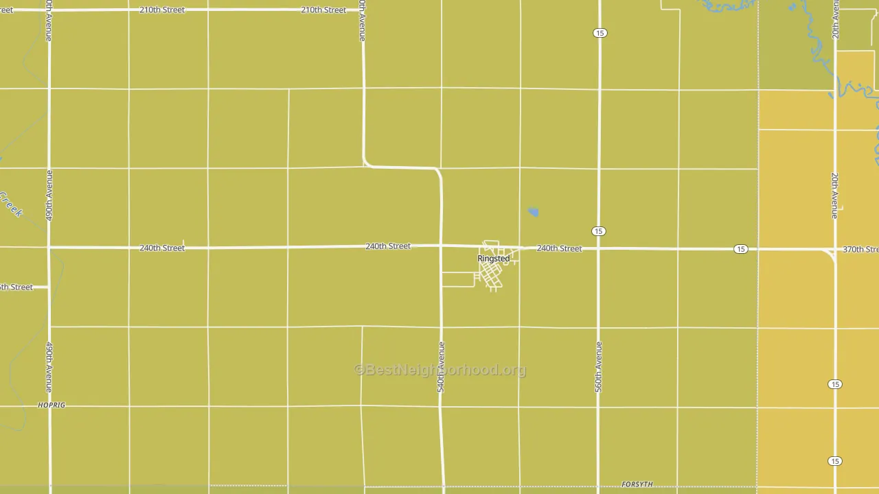 Map of the best neighborhoods in the 50578 area, with better matches in green and worse matches in red