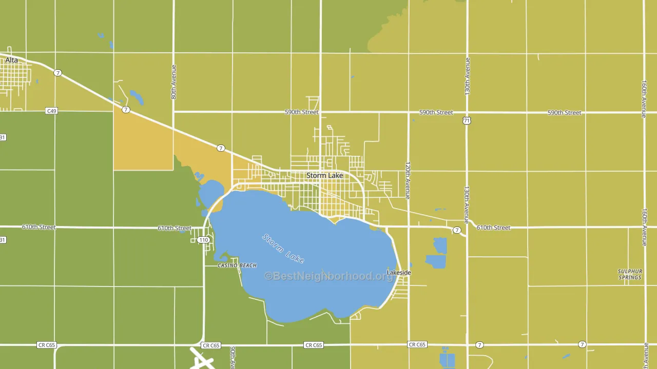 Map of the best neighborhoods in the 50588 area, with better matches in green and worse matches in red