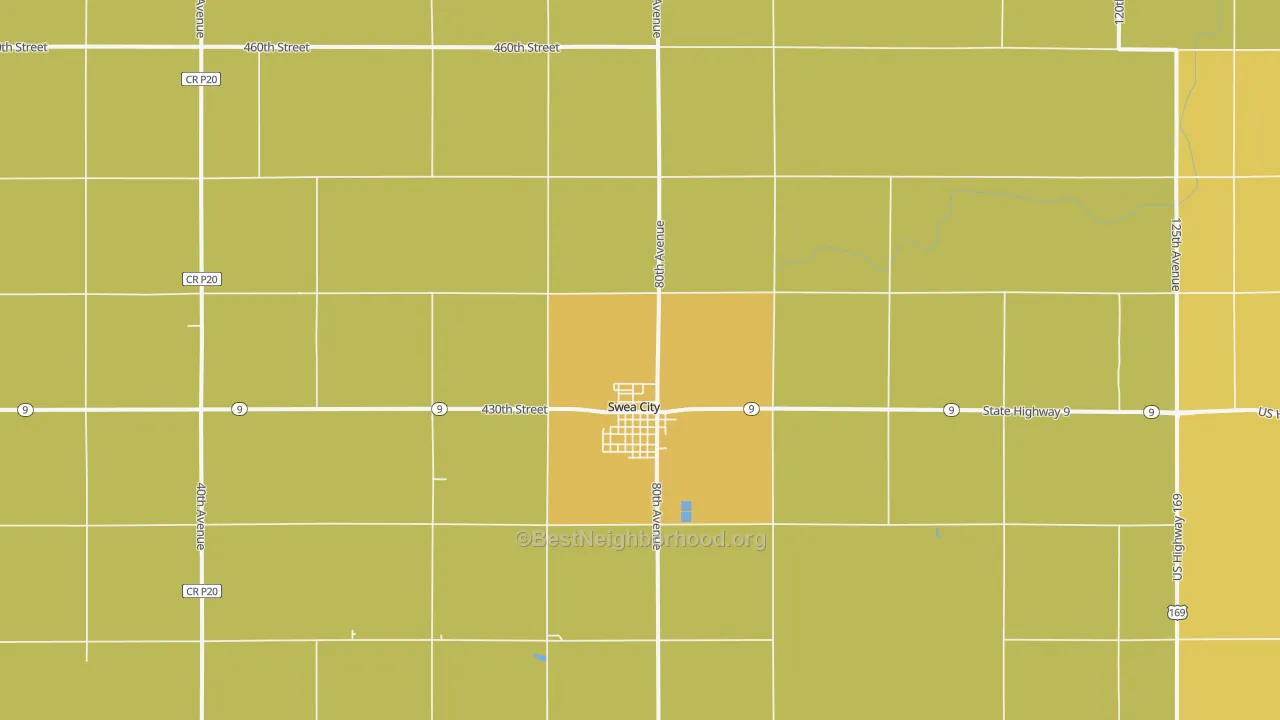 Map of the best neighborhoods in the 50590 area, with better matches in green and worse matches in red
