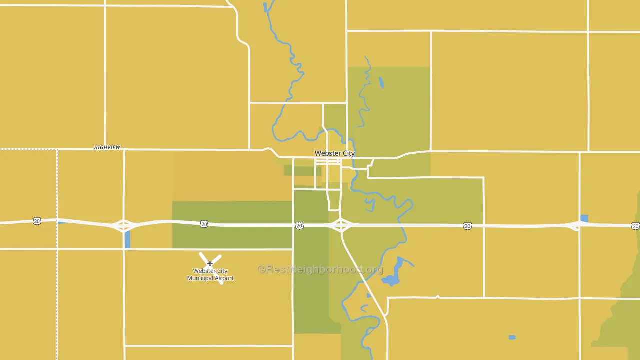 Map of the best neighborhoods in the 50595 area, with better matches in green and worse matches in red