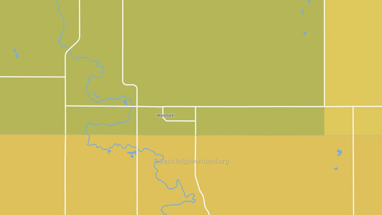 Map of the best neighborhoods in the 50599 area, with better matches in green and worse matches in red