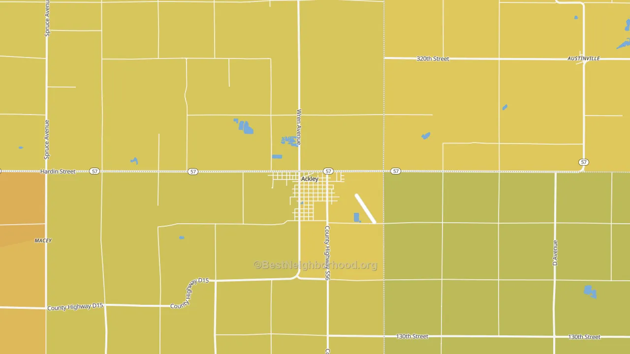 Map of the best neighborhoods in the 50601 area, with better matches in green and worse matches in red