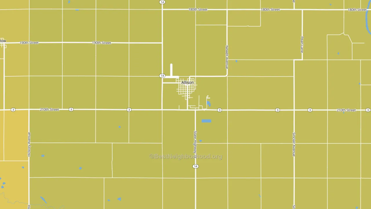 Map of the best neighborhoods in the 50602 area, with better matches in green and worse matches in red