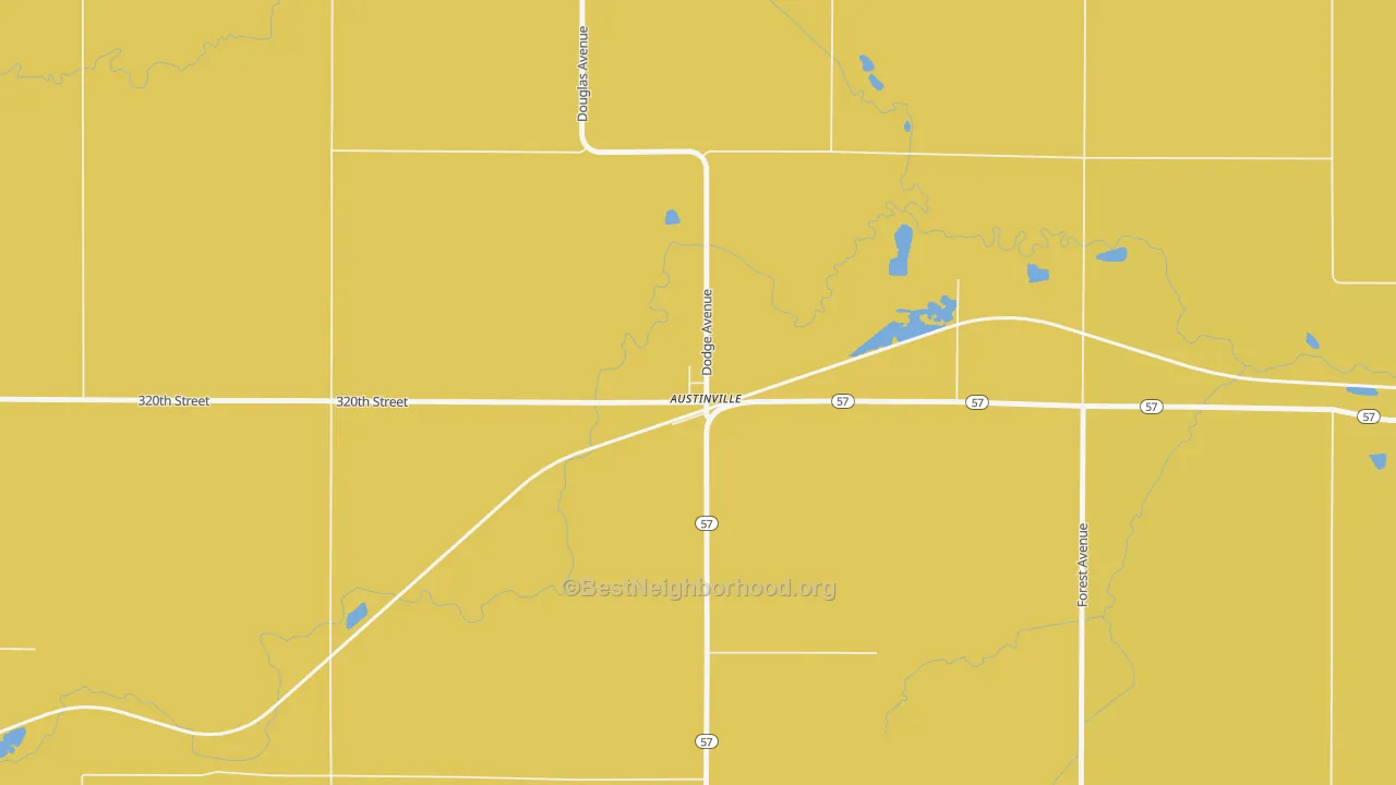 Map of the best neighborhoods in the 50608 area, with better matches in green and worse matches in red