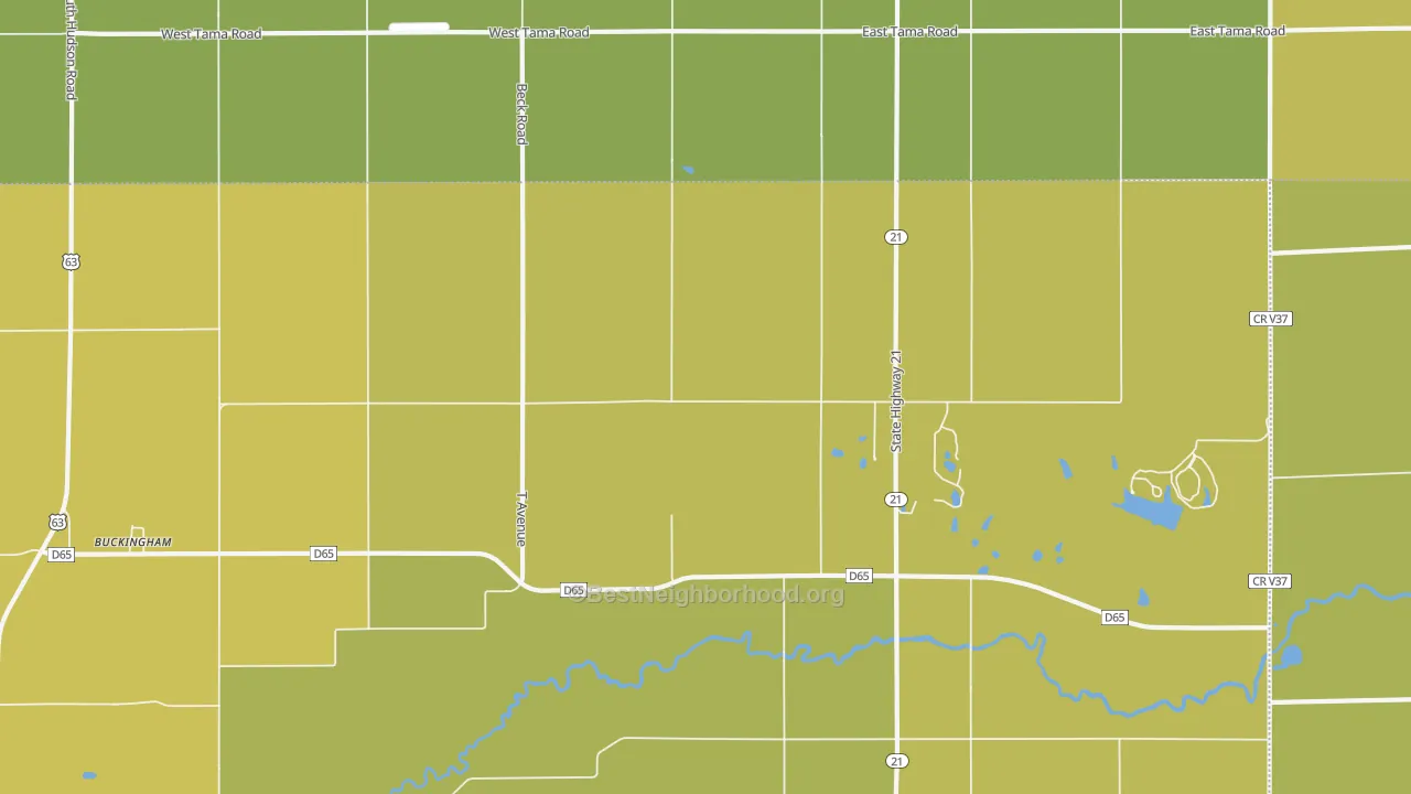 Map of the best neighborhoods in the 50612 area, with better matches in green and worse matches in red