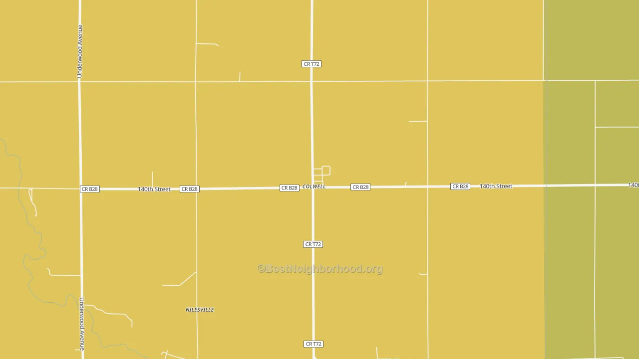 Map of the best neighborhoods in the 50620 area, with better matches in green and worse matches in red