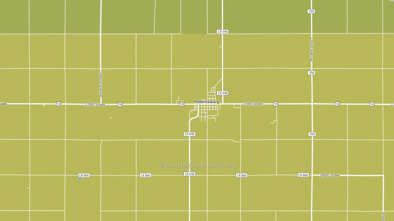 Map of the best neighborhoods in the 50630 area, with better matches in green and worse matches in red