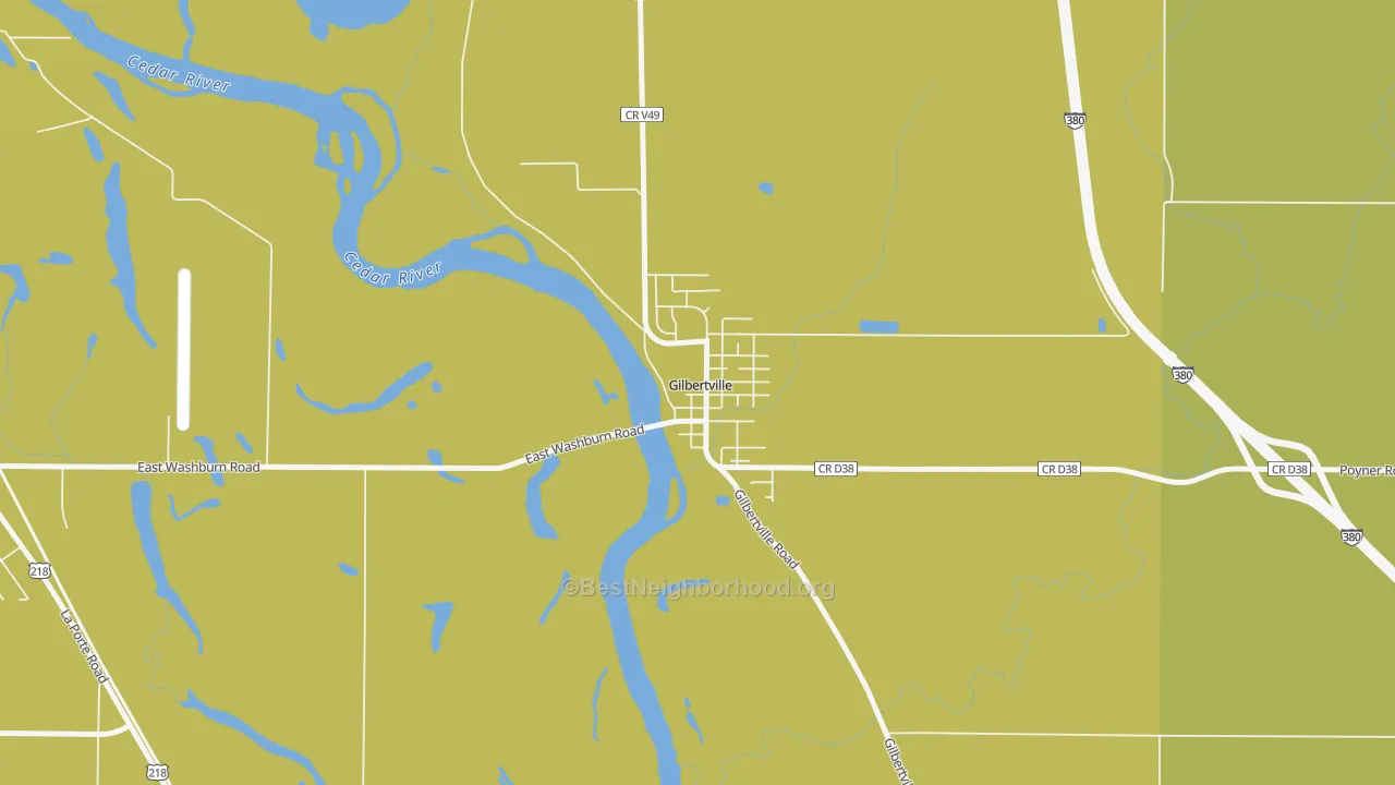 Map of the best neighborhoods in the 50634 area, with better matches in green and worse matches in red
