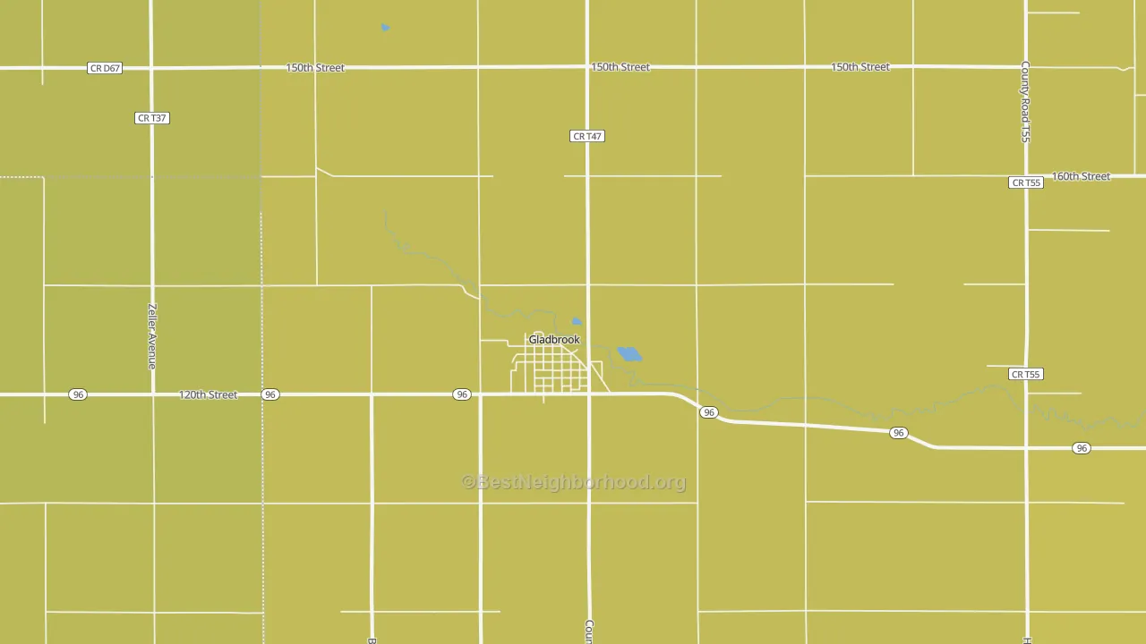 Map of the best neighborhoods in the 50635 area, with better matches in green and worse matches in red