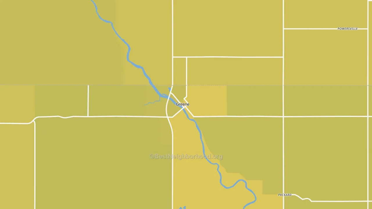 Map of the best neighborhoods in the 50636 area, with better matches in green and worse matches in red