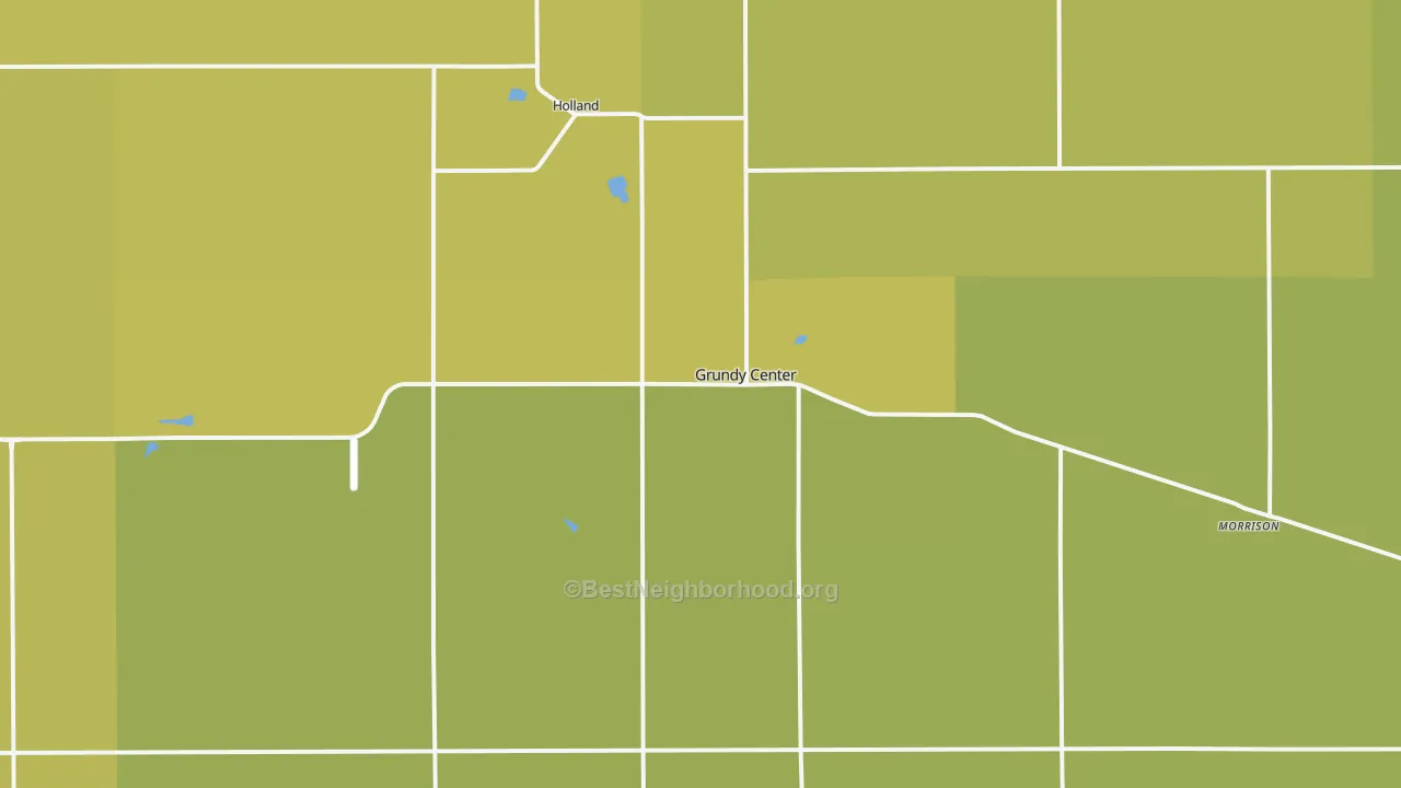 Map of the best neighborhoods in the 50638 area, with better matches in green and worse matches in red