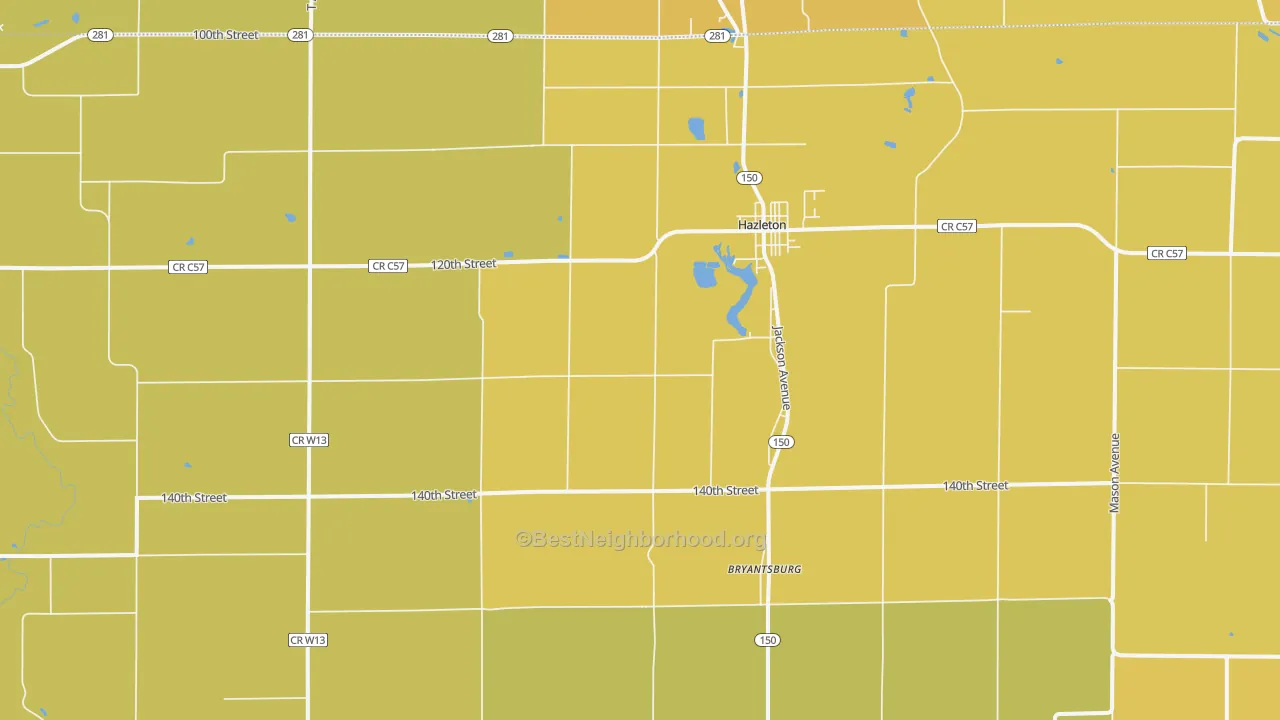 Map of the best neighborhoods in the 50641 area, with better matches in green and worse matches in red