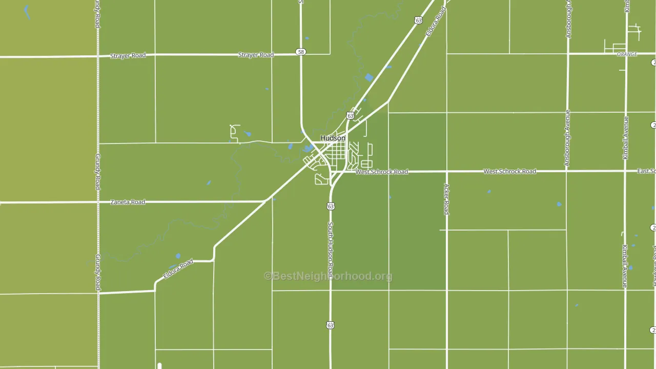 Map of the best neighborhoods in the 50643 area, with better matches in green and worse matches in red