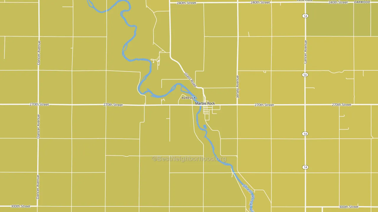 Map of the best neighborhoods in the 50653 area, with better matches in green and worse matches in red