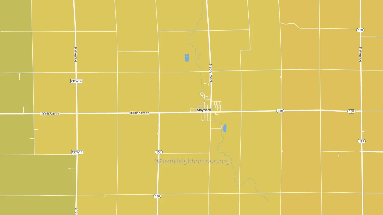 Map of the best neighborhoods in the 50655 area, with better matches in green and worse matches in red