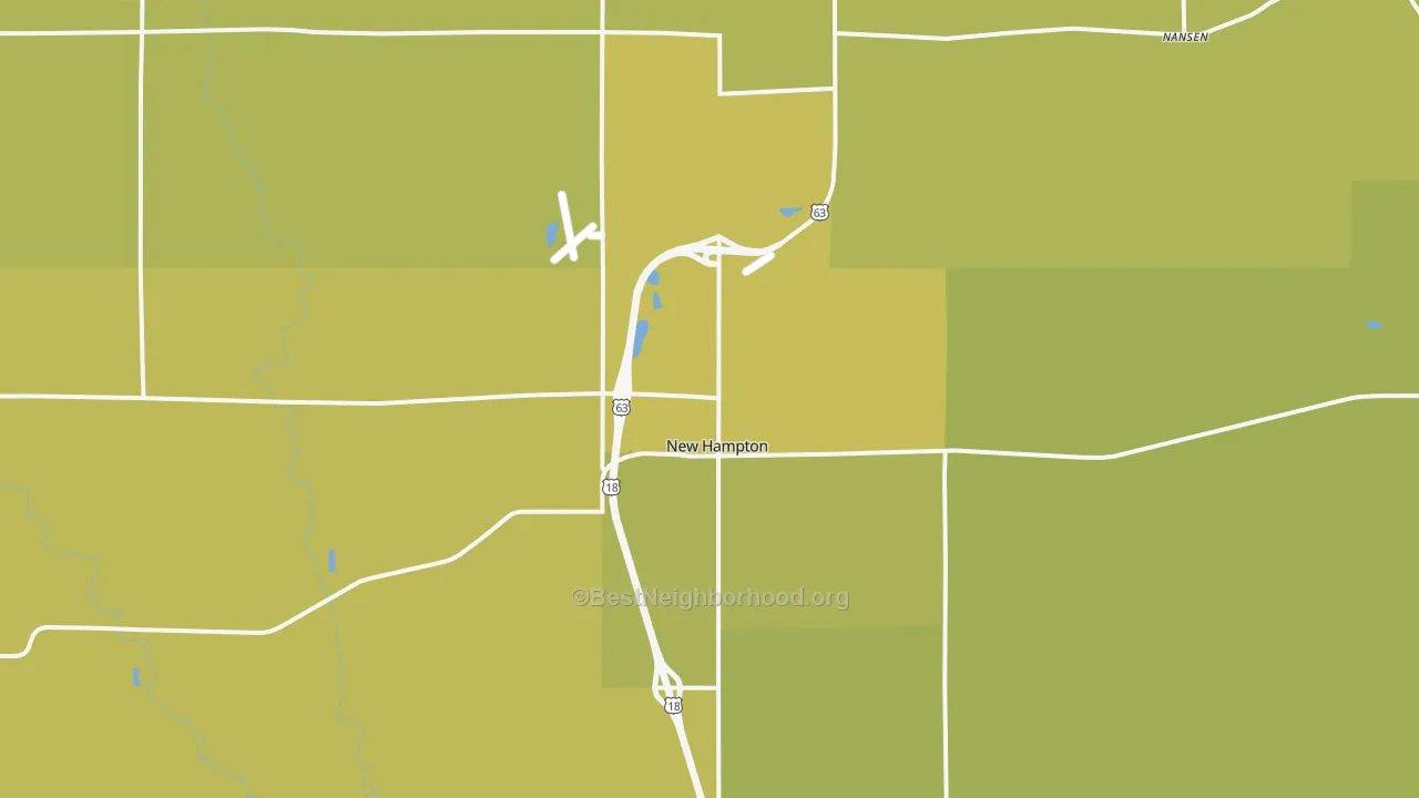Map of the best neighborhoods in the 50659 area, with better matches in green and worse matches in red