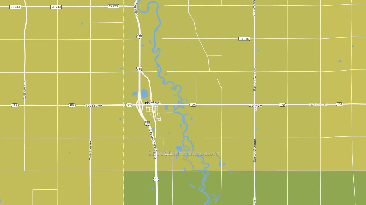 Map of the best neighborhoods in the 50666 area, with better matches in green and worse matches in red