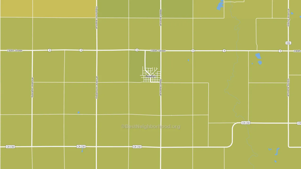 Map of the best neighborhoods in the 50668 area, with better matches in green and worse matches in red