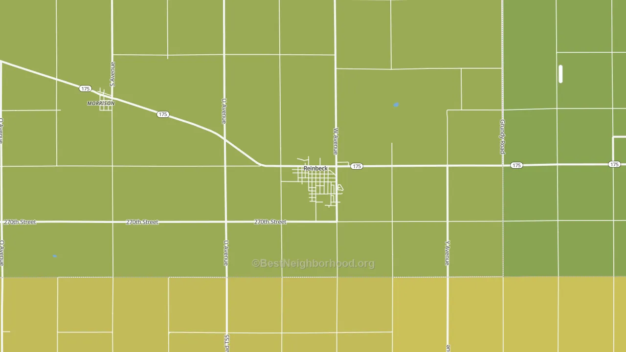 Map of the best neighborhoods in the 50669 area, with better matches in green and worse matches in red
