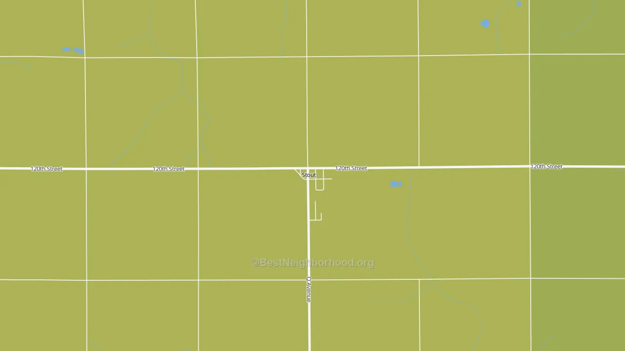 Map of the best neighborhoods in the 50673 area, with better matches in green and worse matches in red