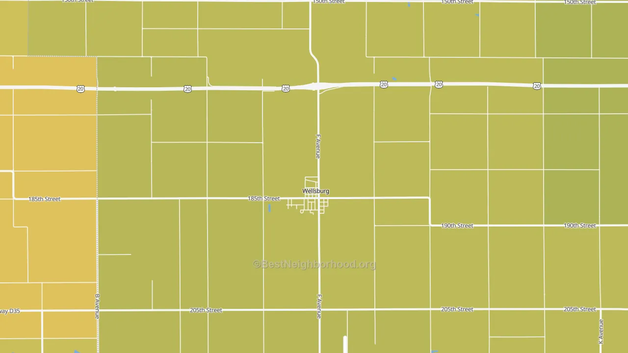 Map of the best neighborhoods in the 50680 area, with better matches in green and worse matches in red