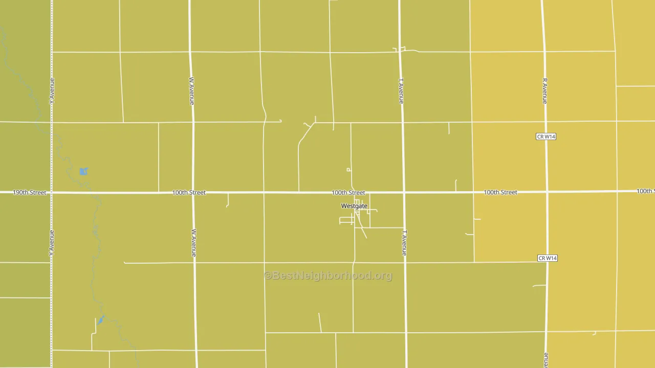 Map of the best neighborhoods in the 50681 area, with better matches in green and worse matches in red
